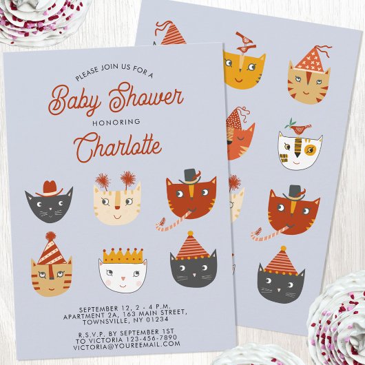 Fun Kitty Cat gepersonaliseerd Baby shower Kaart