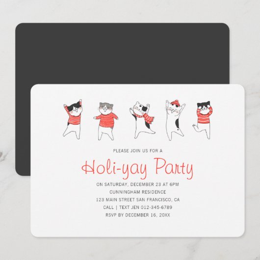 Fun Kitty Cat Party Holiday Party Uitnodiging (Voorkant / Achterkant)