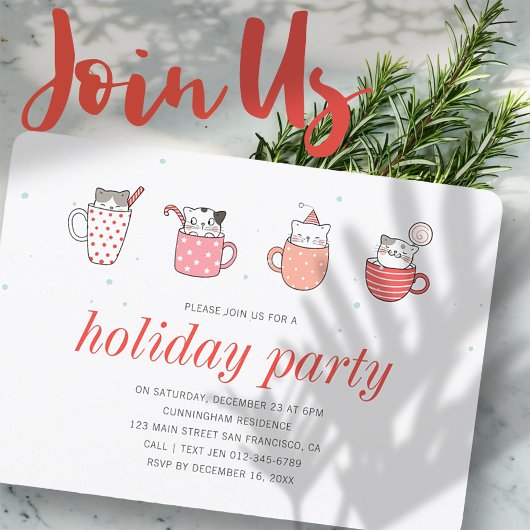 Fun Kitty Cat Party Holiday Party Uitnodiging