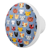 Fun Kitty Cat Pattern Blue Keramische Knop (Rechts)