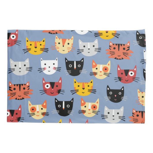 Fun Kitty Cat Pattern Blue Kussensloop (Achterkant-Links)