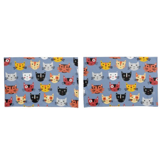 Fun Kitty Cat Pattern Blue Kussensloop (Voorkant-Set)