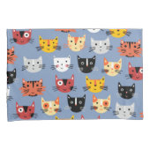 Fun Kitty Cat Pattern Blue Kussensloop (Voorkant-Rechts)