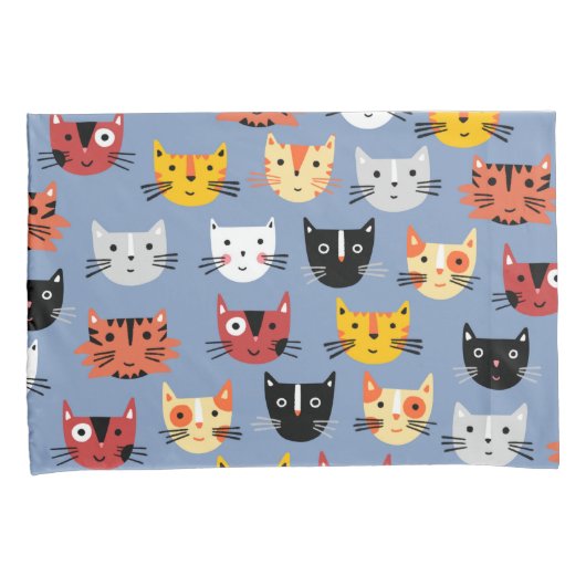 Fun Kitty Cat Pattern Blue Kussensloop (Voorkant-Rechts)