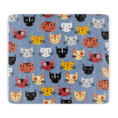 Fun Kitty Cat Pattern Blue Snijplank (Voorkant)