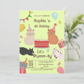Fun Kitty Cats Verjaardagsfeestje Uitnodiging (Staand voorkant)