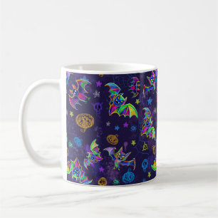 Fun kleurful Halloween neon vleermuizen Koffiemok