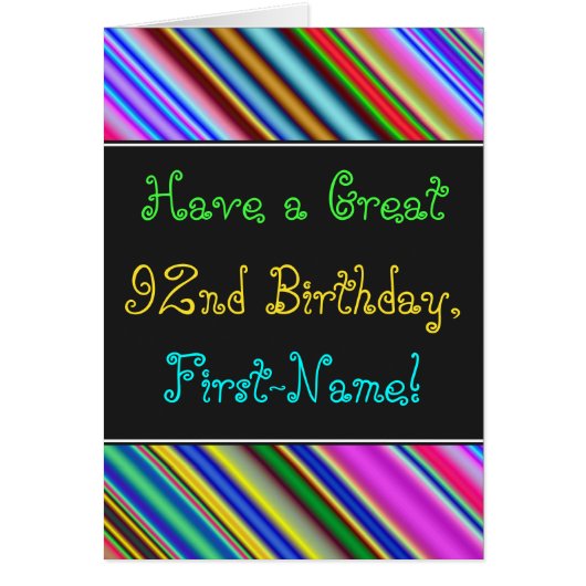 Fun, kleurrijk, 92e verjaardag Kaart (Voorkant)