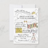 Fun, kleurrijk huwelijksuitnodigingsontwerp kaart (Voorkant)