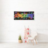 Fun, kleurrijk, regenboog "CONGRATS"! + Fireworks Spandoek (Insitu)