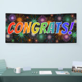 Fun, kleurrijk, regenboog "CONGRATS"! + Fireworks Spandoek (Beurs)