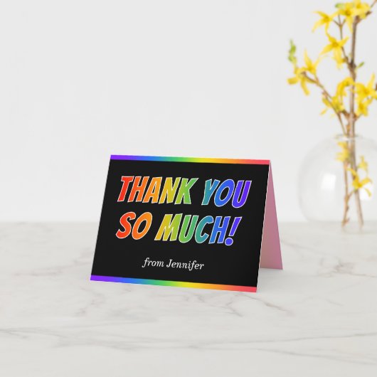 Fun, kleurrijk, regenboogblik: "DANK JE ZO VEEL!" Kaart (Gele Bloem)
