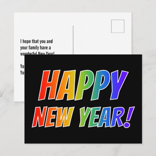Fun, kleurrijk, regenboogspectrum: "HAPPY NEW YEAR Briefkaart (Voorkant / Achterkant)