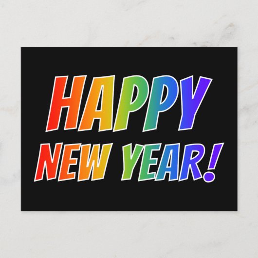 Fun, kleurrijk, regenboogspectrum: "HAPPY NEW YEAR Briefkaart (Voorkant)