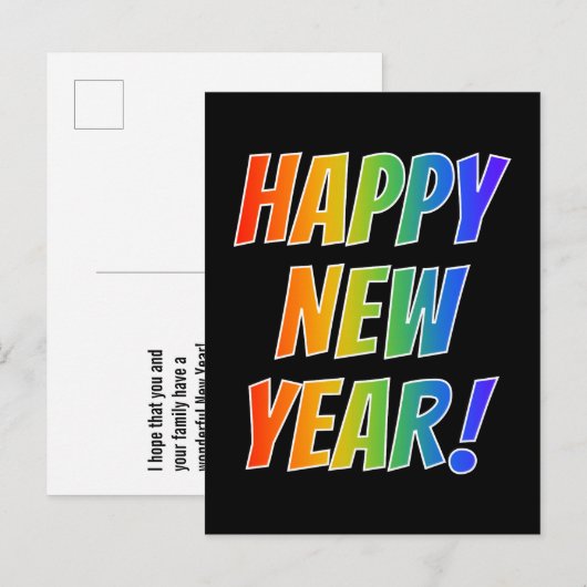 Fun, kleurrijk, regenboogspectrum: "HAPPY NEW YEAR Briefkaart (Voorkant / Achterkant)