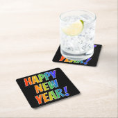 Fun, kleurrijk, regenboogspectrum: "HAPPY NEW YEAR Kartonnen Onderzetters (Insitu)