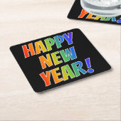 Fun, kleurrijk, regenboogspectrum: "HAPPY NEW YEAR Kartonnen Onderzetters (Schuin)