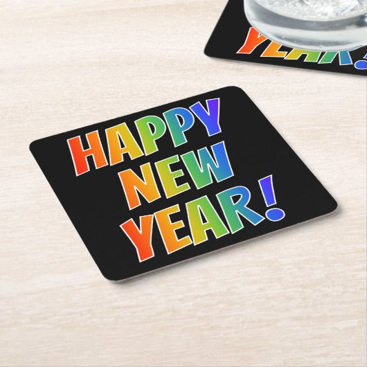 Fun, kleurrijk, regenboogspectrum: "HAPPY NEW YEAR Kartonnen Onderzetters (Schuin)