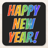 Fun, kleurrijk, regenboogspectrum: "HAPPY NEW YEAR Kartonnen Onderzetters (Voorkant)