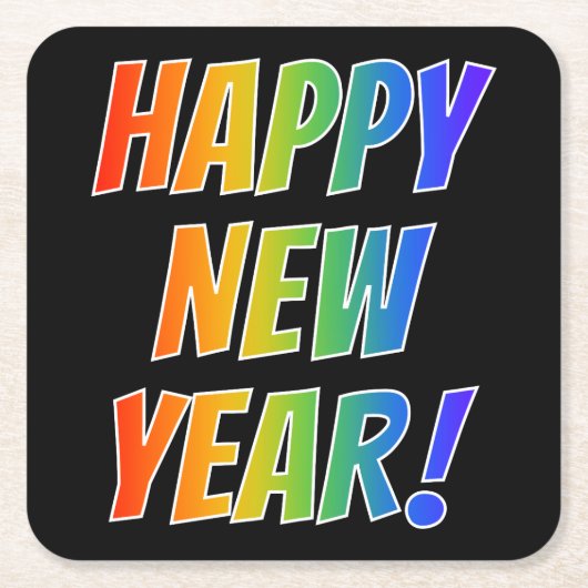 Fun, kleurrijk, regenboogspectrum: "HAPPY NEW YEAR Kartonnen Onderzetters (Voorkant)
