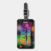 Fun, kleurrijk, regenboogspectrum "MERRY CHRISTMAS Bagagelabel (Voorkant verticaal)