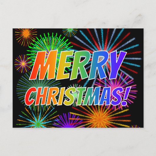 Fun, kleurrijk, regenboogspectrum "MERRY CHRISTMAS Briefkaart (Voorkant)