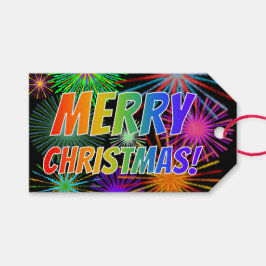Fun, kleurrijk, regenboogspectrum "MERRY CHRISTMAS Cadeaulabel