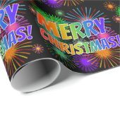 Fun, kleurrijk, regenboogspectrum "MERRY CHRISTMAS Cadeaupapier (Rol Hoek)