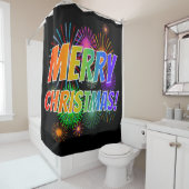 Fun, kleurrijk, regenboogspectrum "MERRY CHRISTMAS Douchegordijn (In situ)