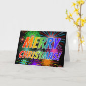 Fun, kleurrijk, regenboogspectrum "MERRY CHRISTMAS Kaart (Gele Bloem)