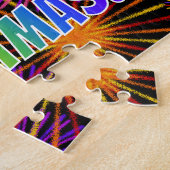 Fun, kleurrijk, regenboogspectrum "MERRY CHRISTMAS Legpuzzel (Zijkant)