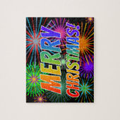 Fun, kleurrijk, regenboogspectrum "MERRY CHRISTMAS Legpuzzel (Verticaal)