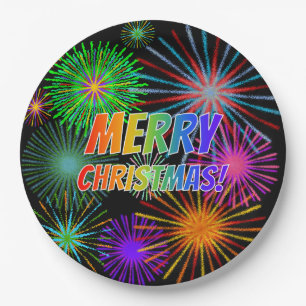 Fun, kleurrijk, regenboogspectrum "MERRY CHRISTMAS Papieren Bordje