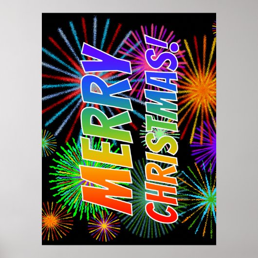 Fun, kleurrijk, regenboogspectrum "MERRY CHRISTMAS Poster (Voorkant)
