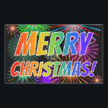 Fun, kleurrijk, regenboogspectrum "MERRY CHRISTMAS Rechthoekige Sticker<br><div class="desc">Dit leuke,  kleurrijke kerstontwerp kenmerkt het bericht "MERRY CHRISTMAS!" met een rainbooggeïnspireerd spectrum gradiëntpatroon. Het kenmerkt ook een levendig en multicolored het barsten vuurwerk geïnspireerd patroon. Dit kan een leuk kerstcadeau zijn voor een vriend of familielid.</div>