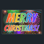 Fun, kleurrijk, regenboogspectrum "MERRY CHRISTMAS Rechthoekige Sticker<br><div class="desc">Dit leuke,  kleurrijke kerstontwerp kenmerkt het bericht "MERRY CHRISTMAS!" met een rainbooggeïnspireerd spectrum gradiëntpatroon. Het kenmerkt ook een levendig en multicolored het barsten vuurwerk geïnspireerd patroon. Dit kan een leuk kerstcadeau zijn voor een vriend of familielid.</div>