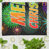 Fun, kleurrijk, regenboogspectrum "MERRY CHRISTMAS Theedoek (Gevouwen)