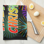 Fun, kleurrijk, regenboogspectrum "MERRY CHRISTMAS Theedoek (Quarter Fold)