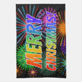 Fun, kleurrijk, regenboogspectrum "MERRY CHRISTMAS Theedoek (Verticaal)