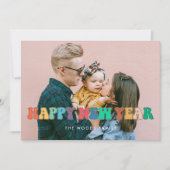 Fun, kleurrijk  script Happy New Year foto Feestdagenkaart (Voorkant)