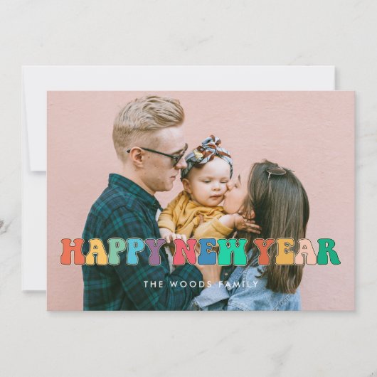 Fun, kleurrijk  script Happy New Year foto Feestdagenkaart (Voorkant)