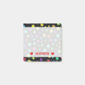 Fun, kleurrijk sterrenpatroon en aangepaste naamno post-it® notes (Voorkant)