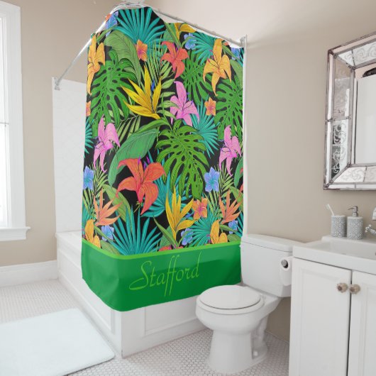 Fun, kleurrijk, voeg tropische olie en bloemen toe douchegordijn (In situ)