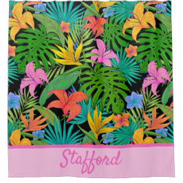 Fun, kleurrijk, voeg tropische olie en bloemen toe douchegordijn