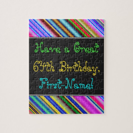 Fun, kleurrijk, Whimsical 64th Birthday Puzzle Legpuzzel (Verticaal)