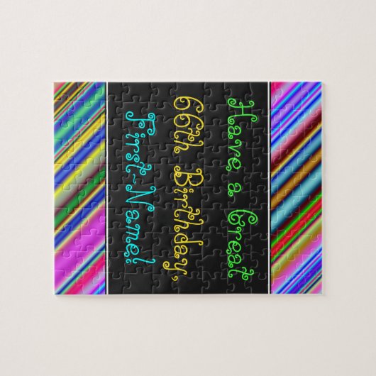 Fun, kleurrijk, Whimsical 66th Birthday Puzzle Legpuzzel (Horizontaal)