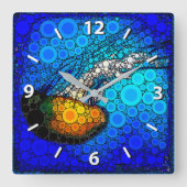 Fun, kleurrijke oceaan, kwal, foto-cirkel, kunst vierkante klok (Voorkant)