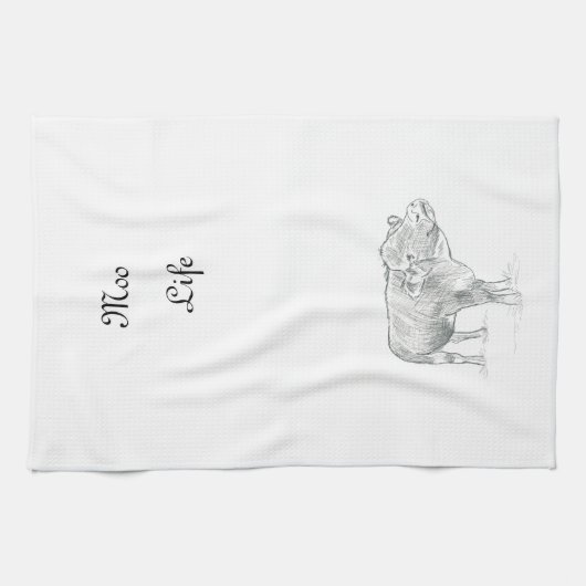 Fun Koe zwart-wittekening |Moo Life Theedoek (Horizontaal)