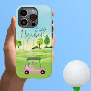 Fun Lady Golfer Roze Winkelwagen Clubs Monogram Na iPhone 16 Pro Hoesje