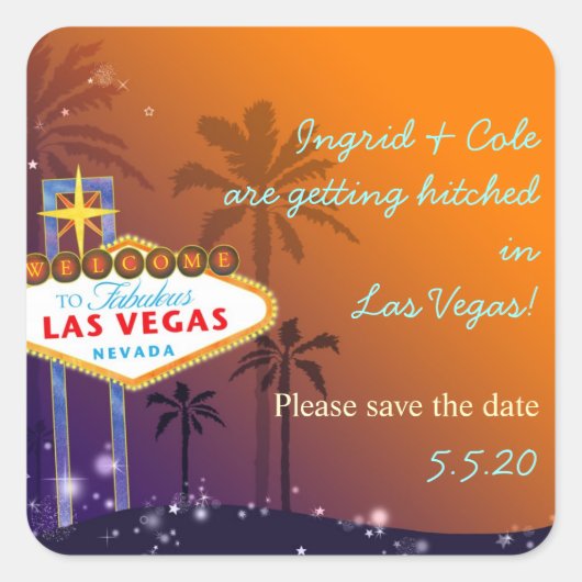 Fun Las Vegas Wedding Save the Date Vierkante Sticker (Voorkant)